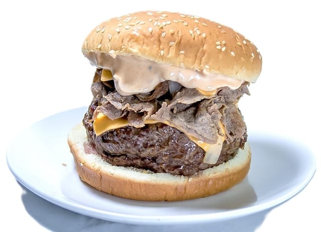 Com # 3 Cheese Steak Burger Meal.